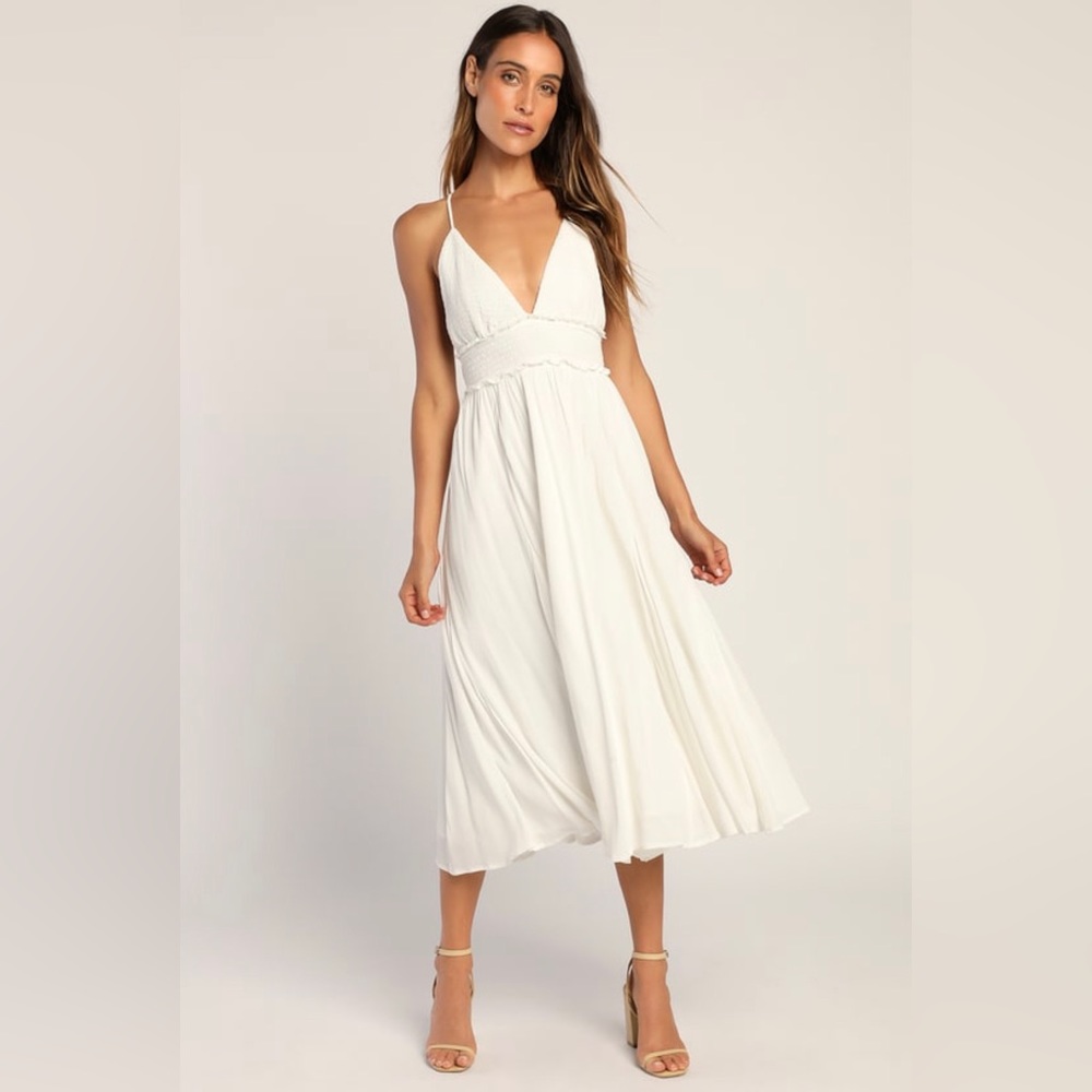 Lulu’s Essentially Elegant White Sleeveless Backless Midi Dress